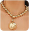Women Vintage Big Beads Dangle Necklace Big Beads Collar Necklace Gothic Silver Gold Pearl Beads Choker Necklace Chunky Statement Necklace for Wom...