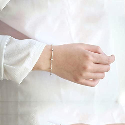 925 Sterling Silver Ankle Bracelet for Women Adjustable Bead Ankets Bracelets for Women Girls Satellite Anklet Beach Jewelry Link Chain Bracelet...
