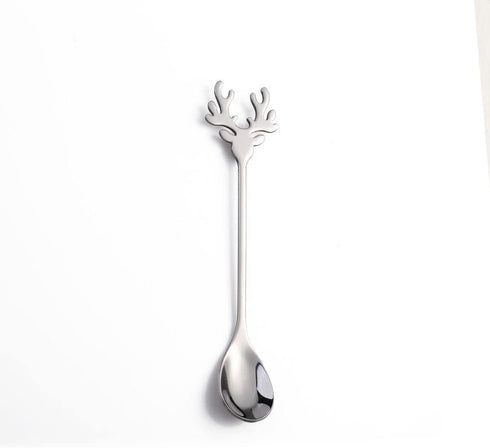 10 Pieces Stainless Steel Mini Coffee Espresso Spoon, Elk shaped spoon Flatware Dessert Teaspoons Small Soup Spoons, 5.5 inch Specialty Demitasse ...
