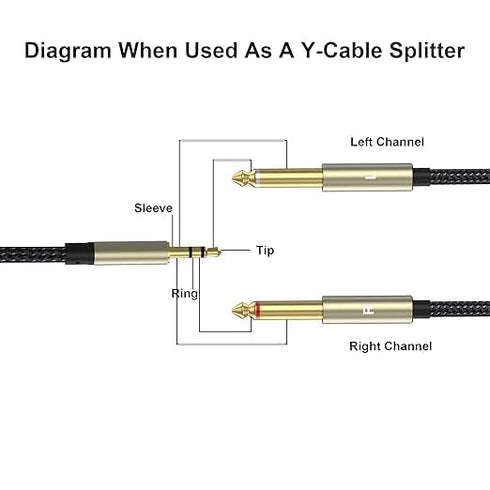 3.5mm (1/8") TRS to Dual 6.35mm (1/4") TS Mono Breakout Cable, (3.3 FT - 1pack) Y Splitter Stereo Cord Adapter Compatible iPhone, PC, CD, Speaker...