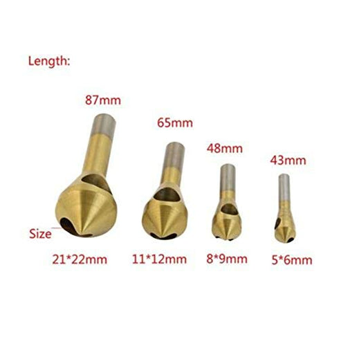 TJP 4pcs Chamfer Countersink Deburring Drill Bit Crosshole Cutting Metal Wood Tools...