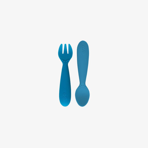 ezpz Mini Utensils - 12 Months+ (Fork & Spoon in Blue) - 100% BPA Free Fork and Spoon - Toddler Utensils - Designed by a Pediatric Feeding Special...