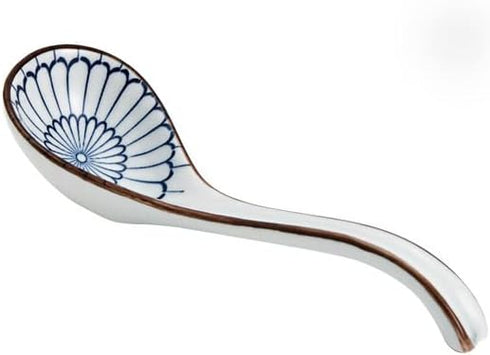 Ceramic Ramen Spoons, Asian Soup Spoon, Japanese Spoons for Kitchen, Pho, Dumpling, Noodles, Wantan, Miso, No slip into soup - 6.5 Inch, Blue, Set...