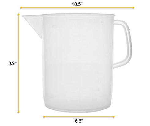 EISCO Measuring Jug, 5000mL (5 Liter) - Short Form - Polypropylene Plastic - Molded Graduations - Chemical Resistant, Autoclavable - Handle for Co...