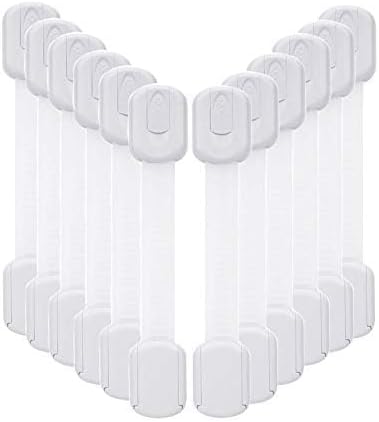 12 Pack Vkania Baby Proofing Cabinet Strap Locks - Child Safety Drawer Cupboard Oven Refrigerator Adhesive Locks - Adjustable Toilets Seat Fridge ...