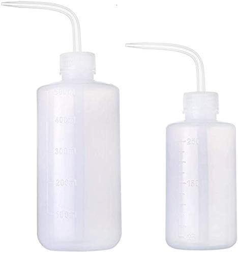 Wash Bottle 500ml and 250ml Narrow Mouth Squeeze Bottle Medical Lab Plastic Safety Squeeze Bottle No Spill Bend Mouth Watering Cans...