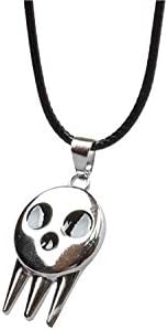 Black Enamel Silver Plated Metal Leather Chain Ghost Specter Pendant Necklace...