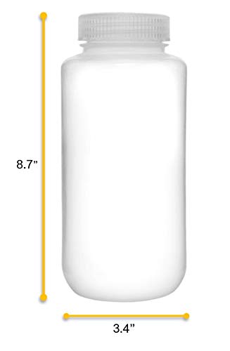 EISCO Reagent Bottle, 1000ml - Wide Mouth with Screw Cap - Polypropylene - Translucent Labs...