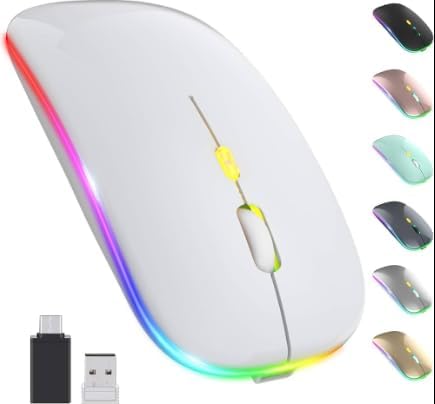 LED Rechargeable Slim Silent Mouse 2.4G Portable USB Optical Office Wireless Mouse (White)...