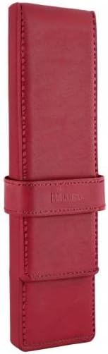 Leather Double Pen Case Pencil Pouch Holder for Two Fountain Ballpoint Rollerball Pens and Pencils (Red)...