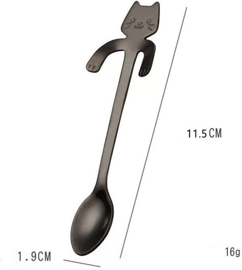 10PCS Stainless Steel Cute Mini Cat Spoon for Tea, Coffee, Dessert, Sugar, Ice Cream, etc (11.5cm/4.5inch) Black...