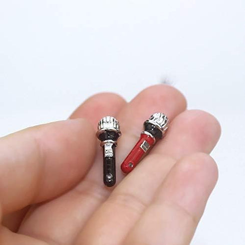 Black Dollhouse Decoration Accessories, 1:12 Dollhouse Miniature Scene Model Microphone with Stand Play Toy, Decortion, Dollhouse Furniture, Doll'...