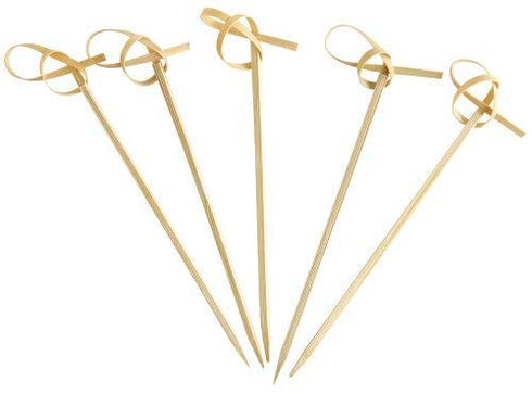 Concession Essentials Bamboo Cocktail Picks - 300 Pack - 4.1 inch - with Looped Knot. Cocktail and Hors' D'Oeuvre, 4" (Pack of 300)...