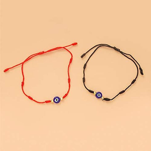 COLORFUL BLING Upgraded 7 Knots Evil Eye Bracelet with Message Card Adjustable Lucky Red String Bracelet Set Kabbalah Protection Friendship Wish B...