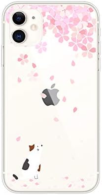 Blingy's Compatible for iPhone 12 Case (6.1 inch), Women Girls Cute Cat Design with Cherry Blossom Pattern Fun Cartoon Animal Style Transparent So...