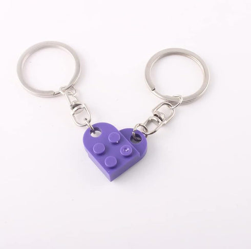 Heart Brick Keychain for Couple, Matching Assembled Heart Shape Brick Charm Keyring for Women Men Jewelry...