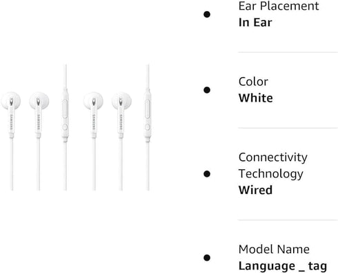 2 Pack OEM Wired 3.5mm White Headset with Microphone, Volume Control, for Samsung Galaxy S10, S10 Plus, S10e, Note 10, A71, A31, S9, S8, S7, S6 Ed...