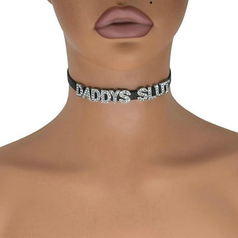 2 PCS DADDY'S +DADDY'S Choker Necklaces,Rhinestone DDLG Chokers Matching Daddy Lingerie,Sexy Dad Collar For Women Honey Princess Hotwife Girls,Fau...