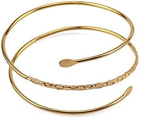 HUNO Minimalist Metal Punk Spiral Coil Upper Arm Cuff Open Arm Bracelet Armlet Adjustable Hammered Wrap Armband Bangle for Women...