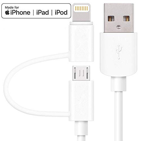 Apple MFi Certified 2 in 1 iPhone Charger Lightning Cable and Micro USB to USB Charger Cord, Compatible iPhone X, 8, 8 Plus,7 Plus, Android Data C...