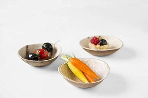 Disposable Palm Leaf 3.5" Round Mini Bowl (25 pcs) Dipping Bowls | Bamboo Like| All Natural and Biodegradable | Charcuterie Boards, BBQs, and Part...