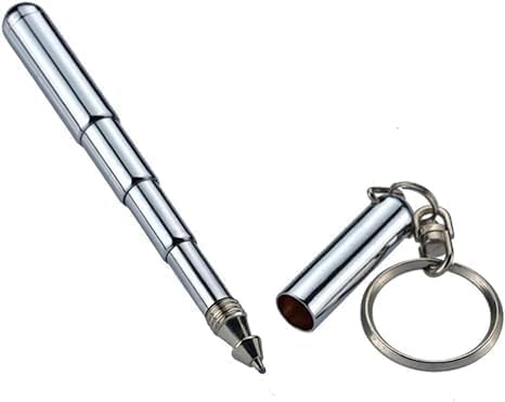4Pcs Silver Retractable mini pen made of stainless steel Metal Tool Pen Retractable pocket pen keychain Dad gadgets, birthday, Christmas for Stude...