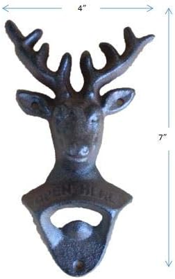 Wall Mounted Bottle Opener, Cast Iron Deer Head Bottle Opener, Beer Beverage Bottle Cap Opener, Vintage Rustic Style Wall Hanging Opener, Bar Farm...