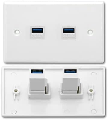 Halokny USB 3.0 Wall Plate,2 Port USB 3.0 Keystone Jack. USB 3.0 Female to Female Keystone.for Charging and Data Transfer, White(2Port USB 3.0)...