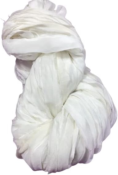 Chiffon Sari Silk Ribbon in Dyeable Ivory Skeins - Dyeable Yarn - 30 Yards - white undyed (Pack of 1)......