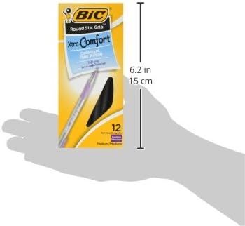 BIC Round Stic Grip Xtra Comfort Ballpoint Pen, Medium Point (1.2mm), Purple, 12-Count...