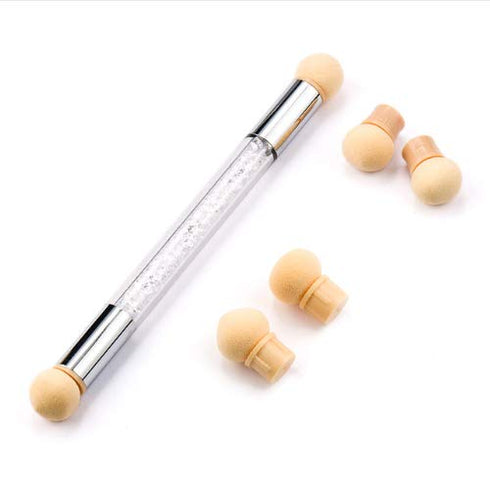 WOKOTO 3Pcs Ombre Nail Art Brush Set Wooden Gel Builder Brush Double Head Nail Gradient Shading Pen With 4 Replaceable Sponge Heads Manicure Tools...