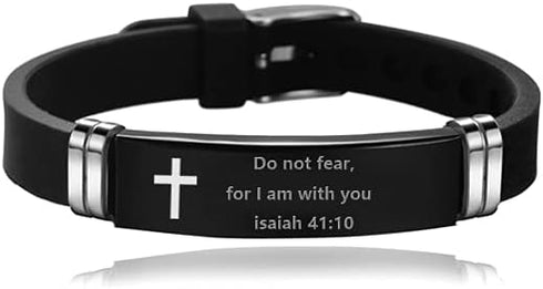 Religious Cross Silicone Sport Bracelet for Men Women Stainless Steel Christian Bible Wristband Bangle Adjustable Bracelet...