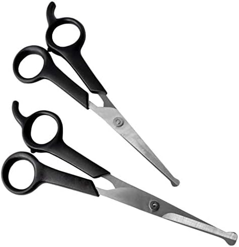 Dog Grooming Scissors, 2 Pack, Pet Scissors, Cuts Facial Hair and Body Fur, Stainless Steel with Safety Rounded Tips for a Painless, Smooth, and C...