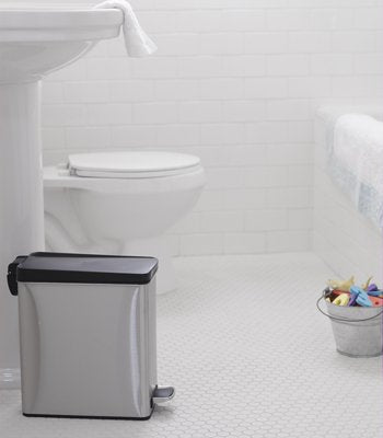 simplehuman 10 Liter / 2.6 Gallon Bathroom Slim Profile Trash Can, Brushed Stainless Steel with Plastic Lid...