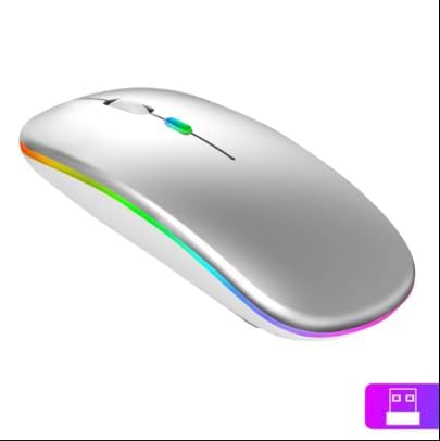 LED Rechargeable Slim Silent Mouse 2.4G Portable USB Optical Office Wireless Mouse (White)...