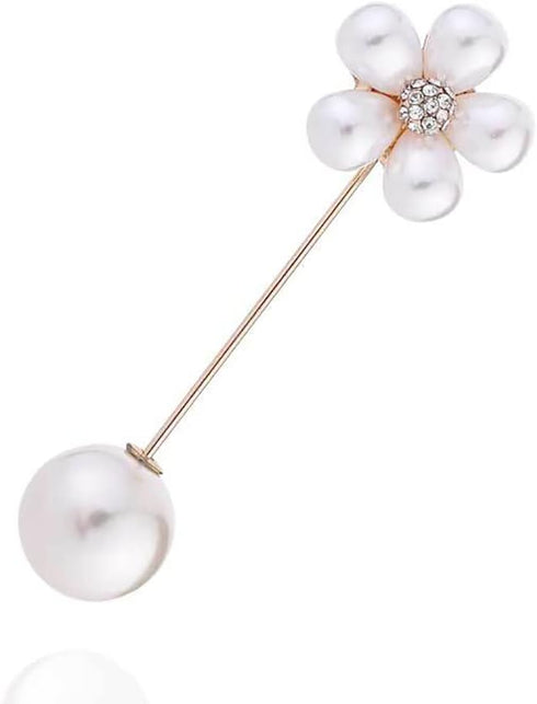 Faux Pearls Flower Lapel Stick Brooch Pin for Women Girls Crystal Cubic Zirconia Floral Pins Scarves Hat Suit Cardigan Tuxedo Tie Corsage Brooches...