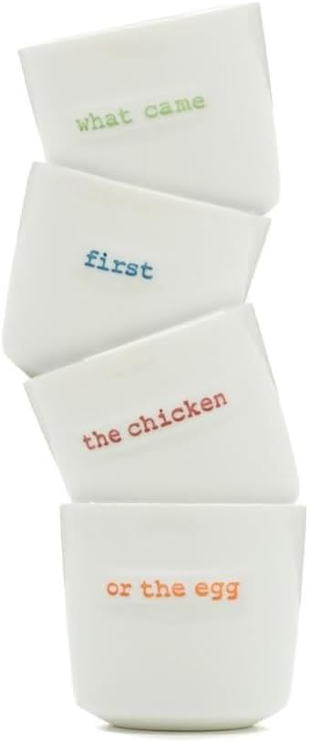Word Range - Ceramic Set of 4 Egg Cups - Gift Boxed - What Came First the Chicken or the Egg...