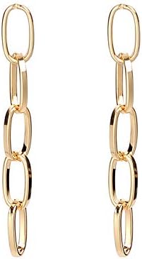 14K Gold Plated Paperclip Alloy Link Chain Choker Necklace Bracelet Earrings Set Punk Oval Dainty Chunky Chain Flat Link Costume Jewelry Set for W...