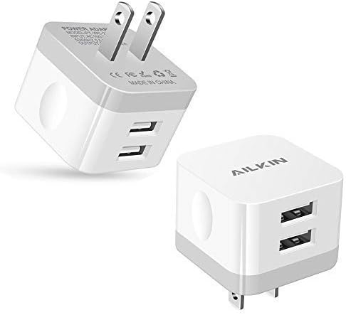 2Pack USB Wall Charger Plug, AILKIN 2.4A Dual Port USB Adapter Power Cube Fast Charging Station Box Base for iPhone 15 14 13 12 Pro Max SE 11 XR X...