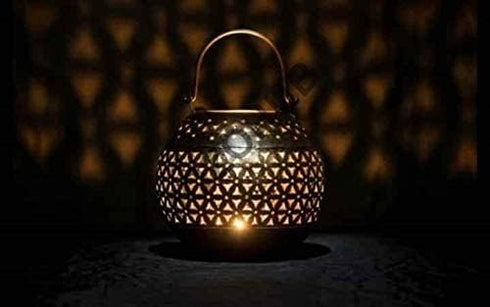 eTroves Handmade Moroccan Lanterns Hanging & Table Top Tea Light Candle Holder Round Tealight Stand for Indoor Outdoor Golden Hanging Tea Light Ho...