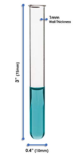 EISCO 48PK Test Tubes, 3ml - Borosilicate 3.3 Glass - 1mm Thick Walls, Beaded Rim - Superior Heat & Chemical Durability - 3" Tall, 0.4" Diameter...