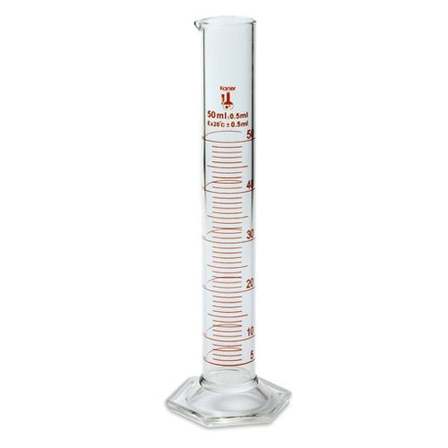 50ml Graduated Cylinder, Borosilicate 3.3 Glass, Single Metric Scale, Class B, Karter Scientific 213I11 (Single)...