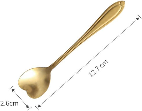 Set of 10 Heart-Shaped Gold Stainless Steel Spoons for Coffee, Desserts, and Tea - Ideal for Sugar, Stirring, Ice Cream, and Cake 5inch...