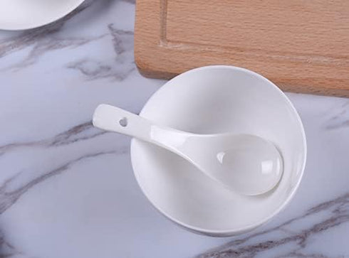 10 Pack White Ceramic Soup Spoons,Wonton Soup Spoons,Asian Soup Spoon Set,5"Kid Spoons,Tasting Spoon,Side Dishes,Table Spoons,Small Appetizer Spoo...