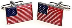 American Flag USA America Pair Cufflinks in a Presentation Gift Box & Polishing Cloth...