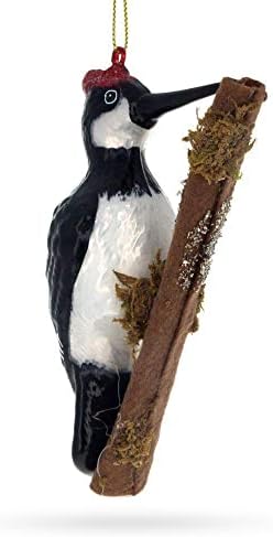 Woodpecker Perched on a Branch Glass Christmas Ornament...