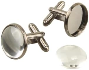 12Sets/24pcs Men’s Cufflinks Cuff Links Button Cabochon Blank Trays Frame with Clear Glass Dome for DIY Craft...