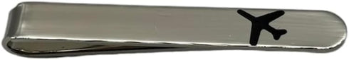 Silver Airplane Tie Bar Pilot Tie Clip Airlines Plane Flying Pilot - 50mm...
