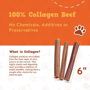 Jack&Pup 6" Beef Collagen Sticks for Dogs | Rawhide Free Dog Chews Long Lasting | Single Ingredient Healthy Dog Treats for Medium Dogs | Bully Sti...