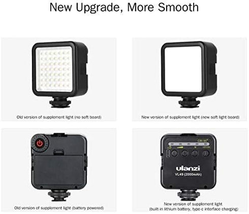 ULANZI VL49 2000mAh LED Video Light w 3 Cold Shoe, Rechargeable Soft Light Panel, Portable Photography Lighting for DJI OSMO Sony DSLR Canon Camer...